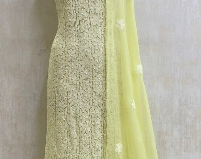 Yellow Georgette Chikankari Salwar Suit ...